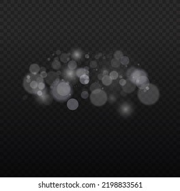 Light bokeh effect isolated on transparent background. Light abstract glowing bokeh lights. Christmas background from shining dust. Christmas concept flare sparkle. White png dust light. 