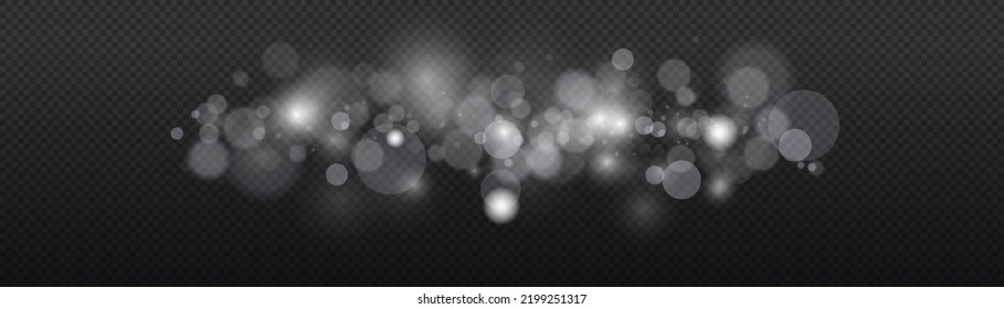 Light bokeh effect isolated on transparent background. Light abstract glowing bokeh lights. Christmas background from shining dust. Christmas concept flare sparkle. White png dust light. 