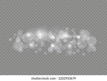 Light bokeh effect isolated on transparent background. Light abstract glowing bokeh lights. Christmas background from shining dust. Christmas concept flare sparkle. White png dust light. 