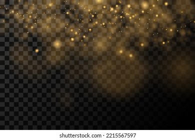 Efecto de bokeh ligero aislado en un fondo transparente. Vector Navidad luciendo el confeti de oro y la textura brillante para su diseño.
