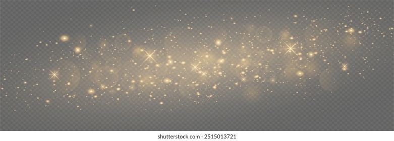 Light bokeh effect isolated on transparent background.Light effect with lots of shiny reflections and lights. Christmas background glitters from dust.