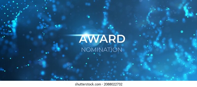 Light bokeh magic background. Blue shiny particles effect. Abstract glow liguid sparks. Award nomination vector illustration.