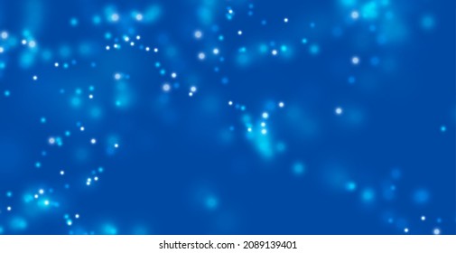 El fondo mágico del bokeh ligero. Efecto de partículas brillantes azules. Resumen brillan las chispas líguidas. Ilustración vectorial.