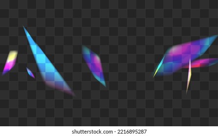 Light Bokeh Vector Transparent Background. Neon Prism Realistic Banner. Holo Glitter Glint Texture. Rainbow Effect Tinsel Poster.