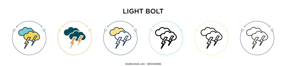 Light bolt icon in filled, thin line, outline and stroke style. Vector illustration of two colored and black light bolt vector icons designs can be used for mobile, ui, web