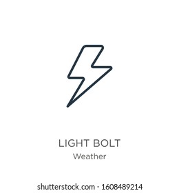 Icono de tornillo de luz. Icono de contorno de perno lineal delgado aislado en el fondo blanco de la colección meteorológica. Signo vectorial de línea, símbolo para web y móvil