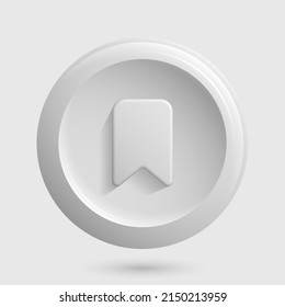 Light Bookmark Icon. White Isolated 3D Object. Favorites Button. Vector illustration