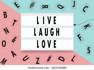 Light Box With Letters Isolated On Pink And Blue Background Vector Illustration. Text 