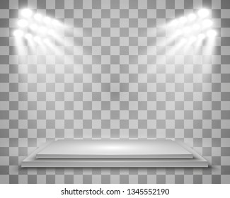 Light box white platform with spotlights. Editable background vector illustration.