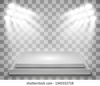 Light box white platform with spotlights. Editable background vector illustration.