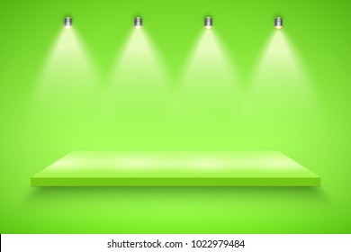 Light box with yellow platform on yellow backdrop with four spotlights. Editable Background Vector illustration.