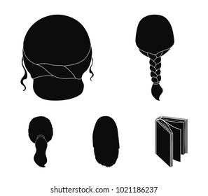 Light braid, fish tail and other types of hairstyles. Back hairstyle set collection icons in black style vector symbol stock illustration web.