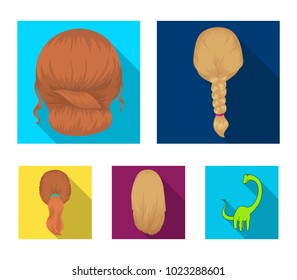 Light braid, fish tail and other types of hairstyles. Back hairstyle set collection icons in flat style vector symbol stock illustration web.