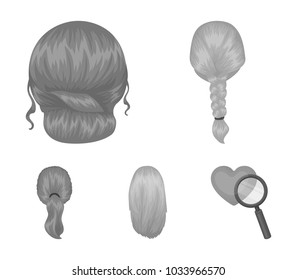 Light braid, fish tail and other types of hairstyles. Back hairstyle set collection icons in monochrome style vector symbol stock illustration web.