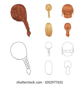 Light braid, fish tail and other types of hairstyles. Back hairstyle set collection icons in cartoon,outline style vector symbol stock illustration web.