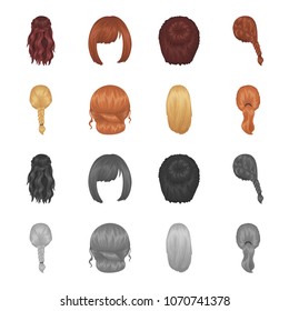 Light braid, fish tail and other types of hairstyles. Back hairstyle set collection icons in cartoon,monochrome style vector symbol stock illustration web.