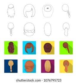Light braid, fish tail and other types of hairstyles. Back hairstyle set collection icons in outline,flat style vector symbol stock illustration web.