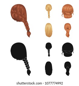 Light braid, fish tail and other types of hairstyles. Back hairstyle set collection icons in cartoon,black style vector symbol stock illustration web.