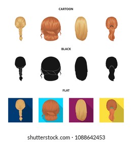 Light braid, fish tail and other types of hairstyles. Back hairstyle set collection icons in cartoon,black,flat style vector symbol stock illustration web.