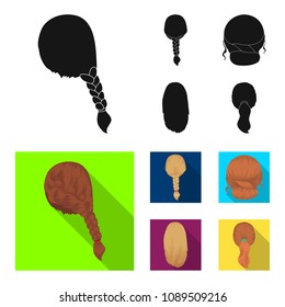 Light braid, fish tail and other types of hairstyles. Back hairstyle set collection icons in black, flat style vector symbol stock illustration web.