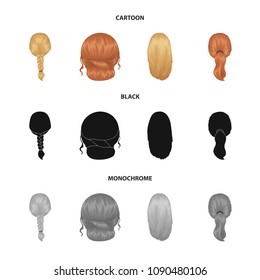 Light braid, fish tail and other types of hairstyles. Back hairstyle set collection icons in cartoon,black,monochrome style vector symbol stock illustration web.