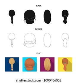 Light braid, fish tail and other types of hairstyles. Back hairstyle set collection icons in black,flat,outline style vector symbol stock illustration web.