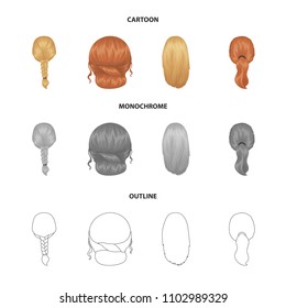 Light braid, fish tail and other types of hairstyles. Back hairstyle set collection icons in cartoon,outline,monochrome style vector symbol stock illustration web.