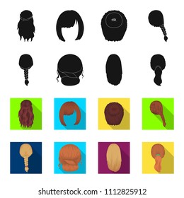 Light braid, fish tail and other types of hairstyles. Back hairstyle set collection icons in black,flet style vector symbol stock illustration web.