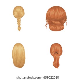 Light braid, fish tail and other types of hairstyles. Back hairstyle set collection icons in cartoon style vector symbol stock illustration web.