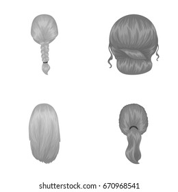 Light braid, fish tail and other types of hairstyles. Back hairstyle set collection icons in monochrome style vector symbol stock illustration web.