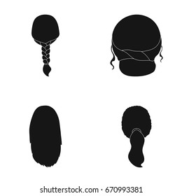 Light braid, fish tail and other types of hairstyles. Back hairstyle set collection icons in black style vector symbol stock illustration web.