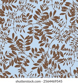 Light branches on a blue background. Seamless vector, nice floral pattern. Suitable for packaging, textiles