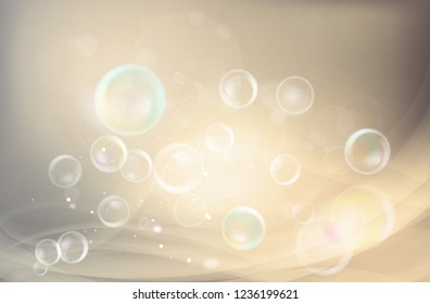 Light brawn and yellow blur background with bubbles. Abstract background with bokeh and bright lights. Vector illustration