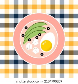 Light breakfast or dinner, healthy eating concept. Plate with diet menu. Vector illustration.