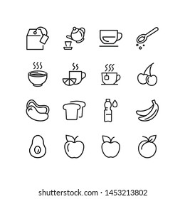 Light Breakfast Line Icon Set. Fruit, Hot Drink, Toast, Water. Food Concept. Can Be Used For Topics Like Tea Break, Healthy Snack, Menu