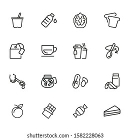 Light breakfast line icon set. Set of line icons on white background. Cup, spoon, walnut. Snack concept. Vector illustration can be used for topics like eating, drinking, healthy, diet