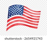 Light breeze USA flag waving gently in watercolor, symbol of freedom and celebration vector.