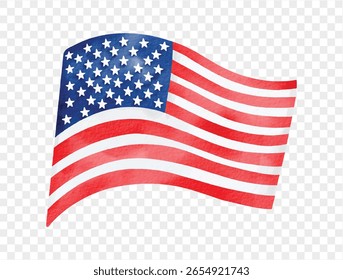 Light breeze USA flag waving gently in watercolor, symbol of freedom and celebration vector.