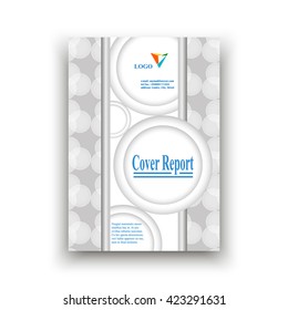 Light bright cover of white circles with gradients on a gray background with white circles with examples title, text and logo. Vector Illustration. Abstract composition. cover report. Creative. Book 