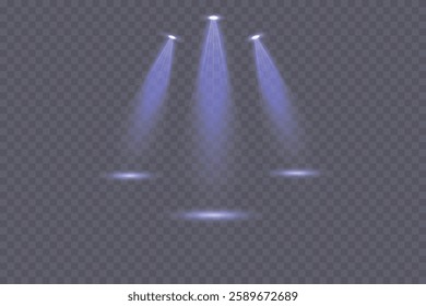 Light of bright directional spotlight isolated on transparent background. Vector