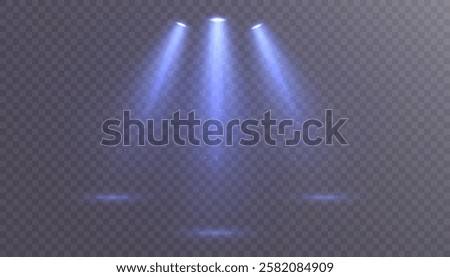 Light of bright directional spotlight isolated on transparent background. Vector