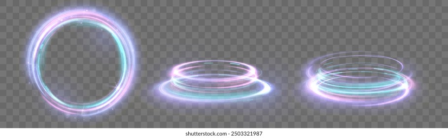 Light and bright Twirl. Curved blue-violet lines light effect. High-speed light energy effect for game characters action on transparent background PNG