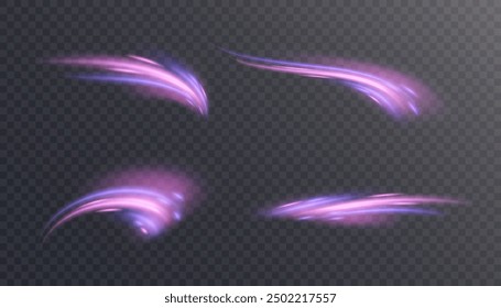 Light and bright Twirl. Curved light effect blue-violet lines. Effect of high-speed light energy for the action of game characters