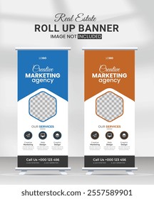 light bright yellow Elegant Corporate Roll-up Banner Template for Conferences and Business Events with Modern Layout. blue, red