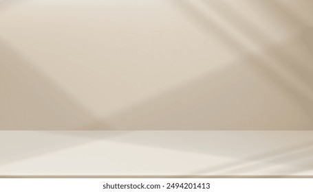 Light Brown Background with Shadow,Light on Studio Wall Room for Product display,Autumn Display Mockup 3d Podium and window shadow for Summer Cosmetic Product presentation,Vector minimalist background