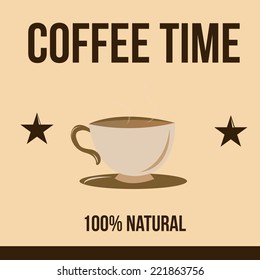 a light brown background with text, stars and a coffee cup