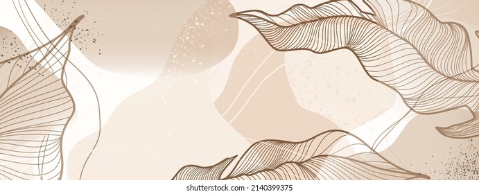 Light brown and beige background in soothing hues with tropical leaves and abstract shapes. Vector illustration for text, banners, wallpapers, background, sales, discounts, promotions, etc.
