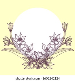 Light brown card or invitation with hand drawn flowers, botany vector, with space for text