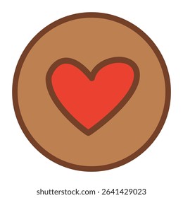 light brown christmas and new year cookie with heart shape topping, vector illustration