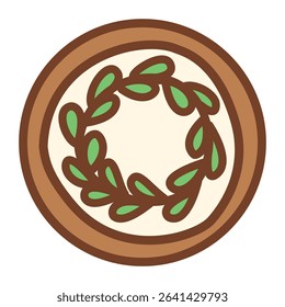 Light brown christmas and new year cookie with leaf topping, vector illustration
